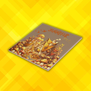 Monogram Golden Cottage Core on Brown Tile