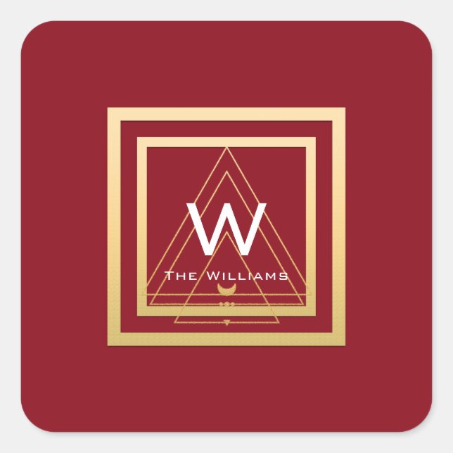 Monogram Golden  Frame Minimal VIP Geometry Red Square Sticker (Front)