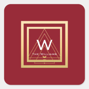 Monogram Golden Frame Minimal VIP Geometry Red Square Sticker