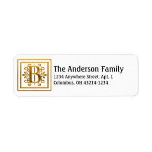 Monogram Golden Letter B Elegant Address Labels
