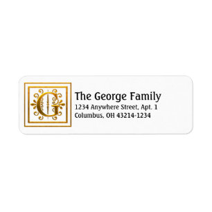 Monogram Golden Letter G Elegant Address Labels