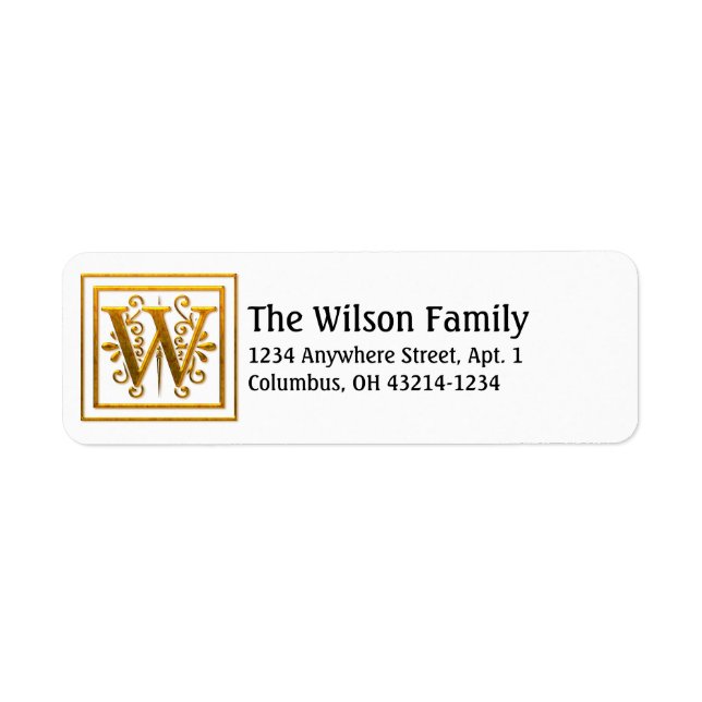Monogram Golden Letter W Elegant Address Labels (Front)