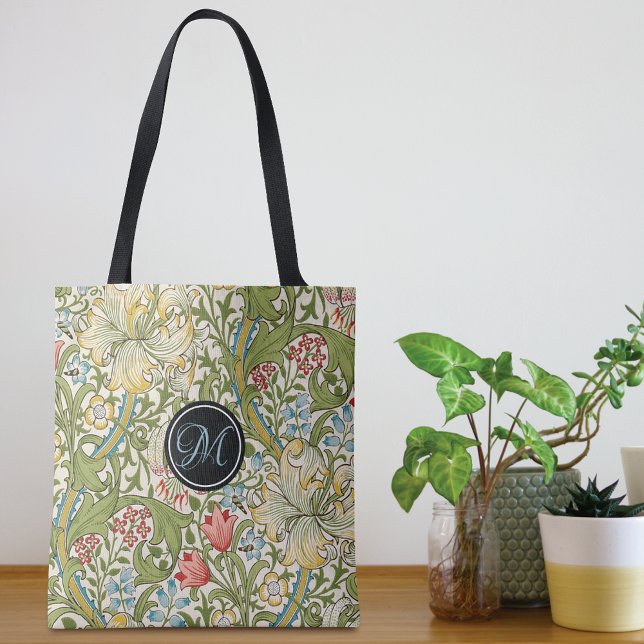 Monogram Golden Lily William Morris Tote Bag (Creator Uploaded)