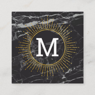 Monogram   Golden Shine   Black Marble Square Business Card