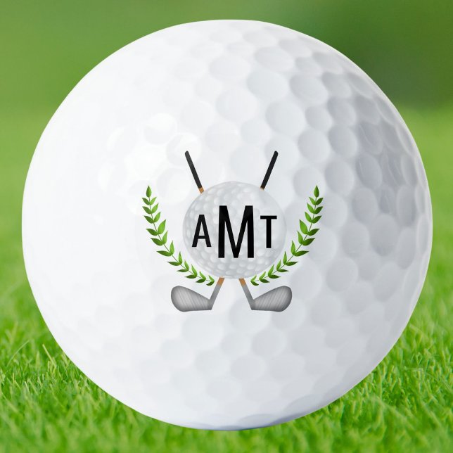 Monogram Golf Ball with Clubs and Vines (Show off your style on the course with a classy monogram golf ball featuring clubs and vines.)