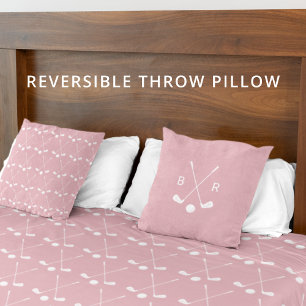 Monogram Golf Club Pattern Pink Reversible Modern Cushion