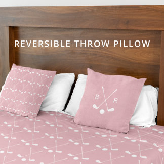 Monogram Golf Club Pattern Pink Reversible Modern Cushion
