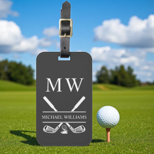 Monogram Golf Clubs Grey Personalised Luggage Tag