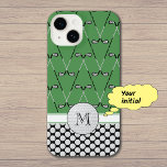 Monogram golf patterns green iPhone 14 case<br><div class="desc">Add a monogram to the 'golf ball' to personalise this striking case coloured green,  white and black. It has two golfing-themed patterns: crossed golf clubs on green,  and polka dot golf balls on black.</div>