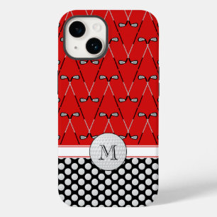 Monogram golf patterns red black iPhone 14 case