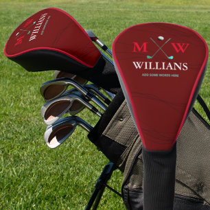 Monogram (golfer name & initials)  dark red golf head cover