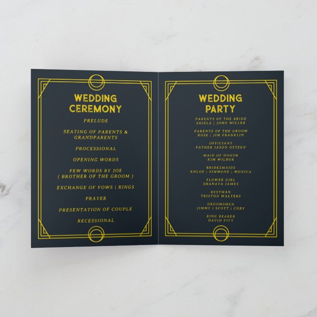 monogram gothic foldable wedding program card (Inside)