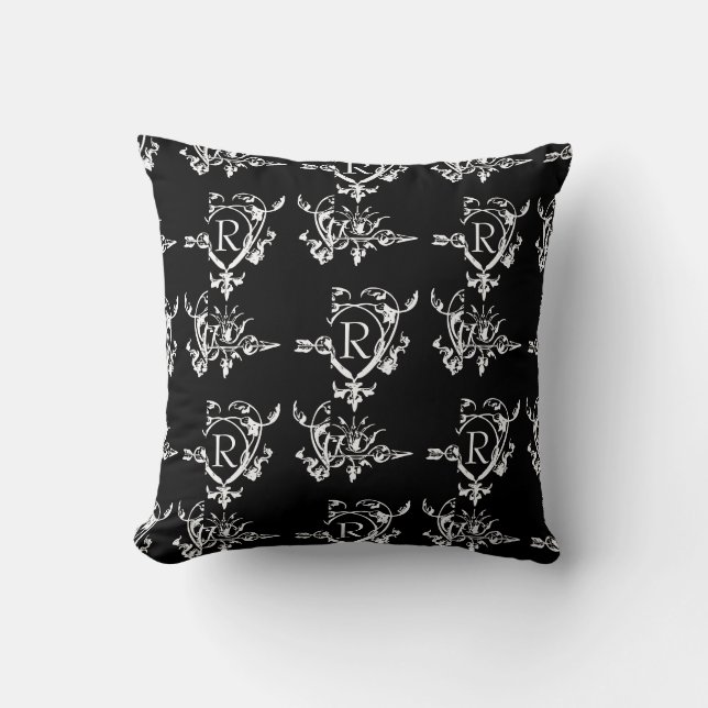 Monogram Gothic Heart And Arrow Pattern Cushion (Front)