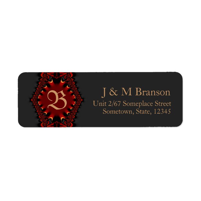 Monogram Gothic Satin Red + Black Address Label (Front)