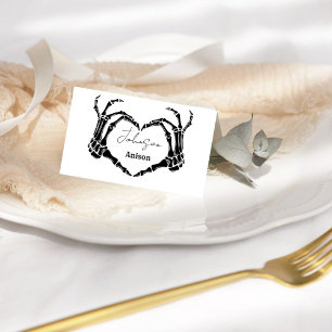 Monogram Gothic Skull Heart Hand Wedding  Place Card