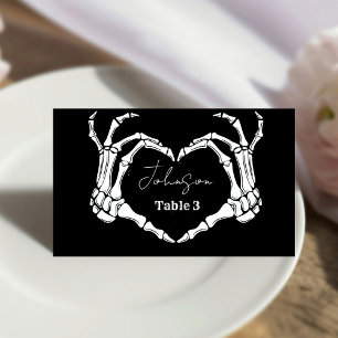 Monogram Gothic Skull Heart Hand Wedding Place Card