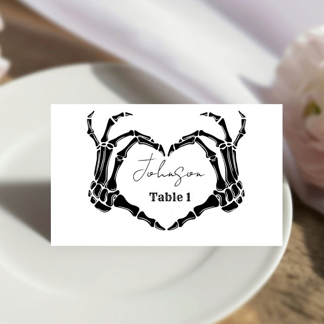 Monogram Gothic Skull Heart Hand Wedding  Place Card (Creator Uploaded)