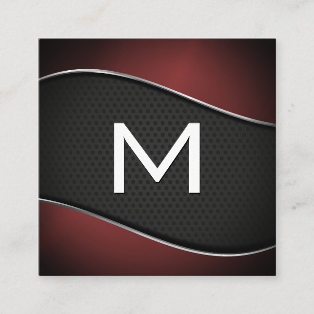 Monogram | Gradient Dark Red Background Mesh Square Business Card (Front)
