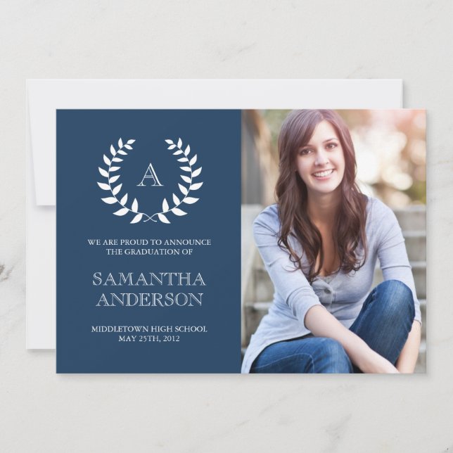 Monogram Graduation Announcement - Navy (Front)