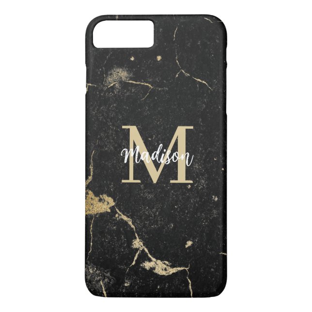 Monogram Graduation Gift Modern Gold Black Marble Case-Mate iPhone Case (Back)