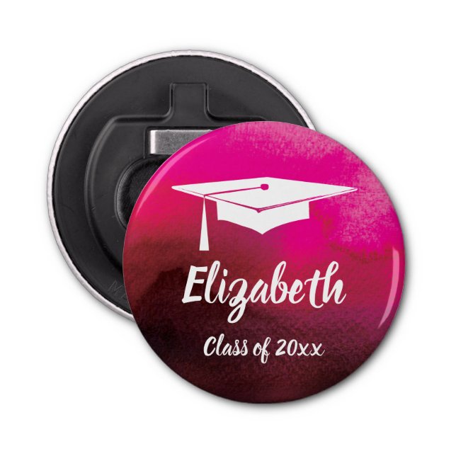 Monogram Graduation Grad Elegant Watercolor Bottle Opener (Front)
