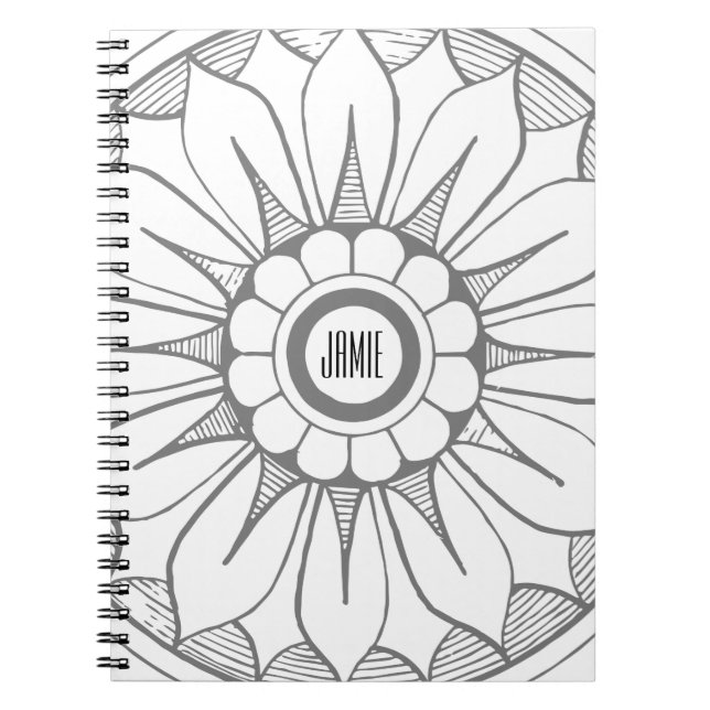 Monogram Gray and Pink Modern Medallion Pattern Spiral Notebook (Front)