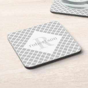 Monogram Gray and White Modern Pattern Coaster