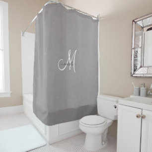 Monogram Gray White Script Faux Linen  Shower Curtain