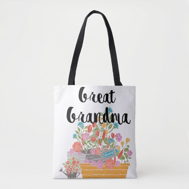 Monogram Great-Grandma Flower Garden Design Tote Bag (Front)