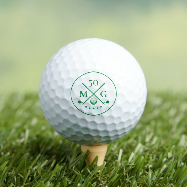 Monogram Green 40th 50th 60 Birthday Golf Modern Golf Balls (Insitu Tee)