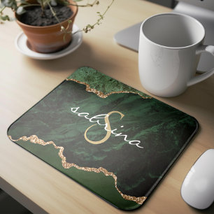 Monogram Green Agate Geode Mouse Pad