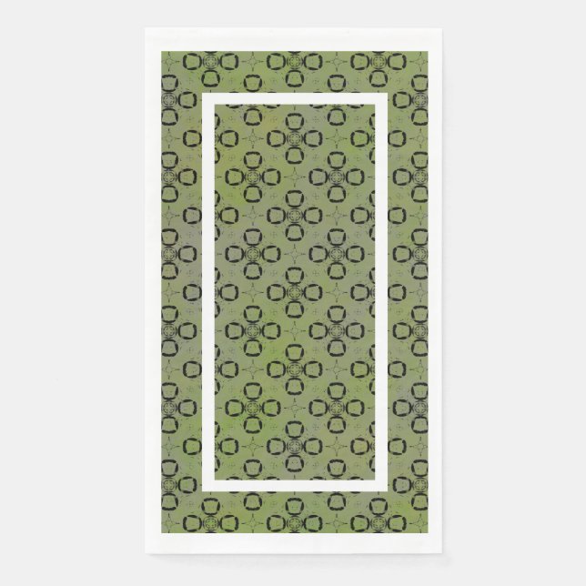 Monogram Green and Black Retro Pattern Napkin (Front)