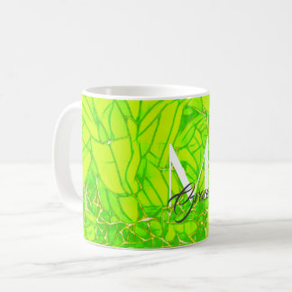 Monogram Green and Faux Gold Flower Coffee Mug