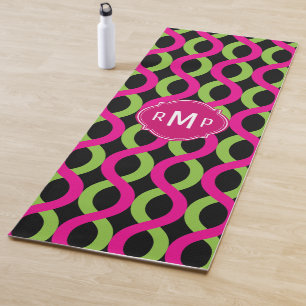 Monogram Green and Pink Waves Pattern Yoga Mat