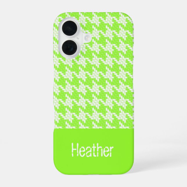 Monogram green and white houndstooth pattern  iPhone 16 case (Back)