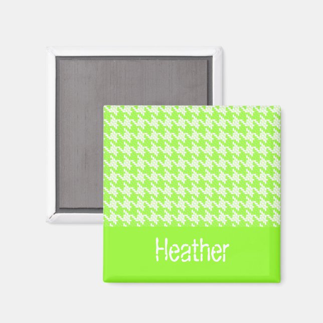 Monogram green and white houndstooth pattern  magnet (Front/Back)