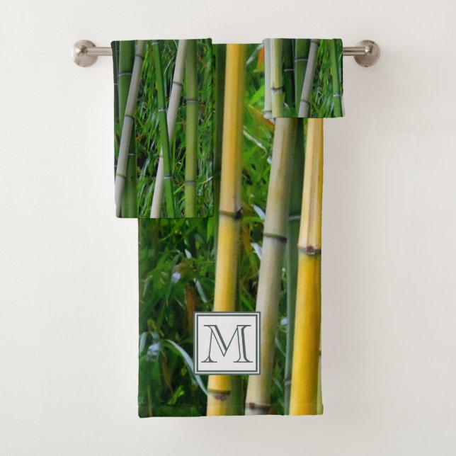 Monogram | Green Bamboo Forest Botanical Earthy Bath Towel Set (Insitu)