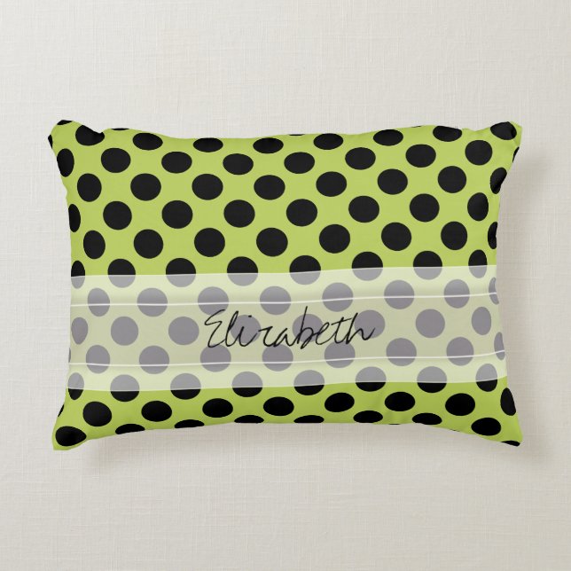 Monogram Green Black Cute Chic Polka Dot Pattern Decorative Cushion (Front)
