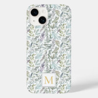 Monogram Green Blue Botanical Watercolor