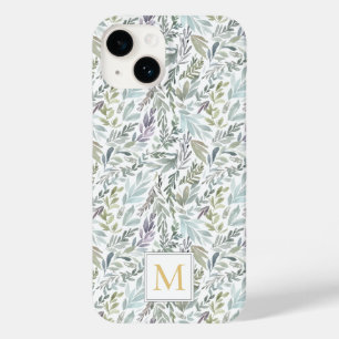 Monogram Green Blue Botanical Watercolor Case-Mate iPhone 14 Case