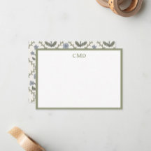 Monogram Green & Blue Floral Stationery Set
