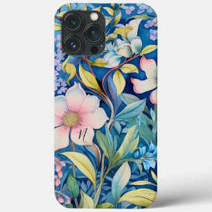Monogram Green Blue Purple Pink Floral Greenery  iPhone 13 Pro Max Case
