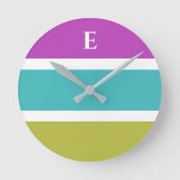 Monogram Green Blue Stripe Contemporary Wall Clock