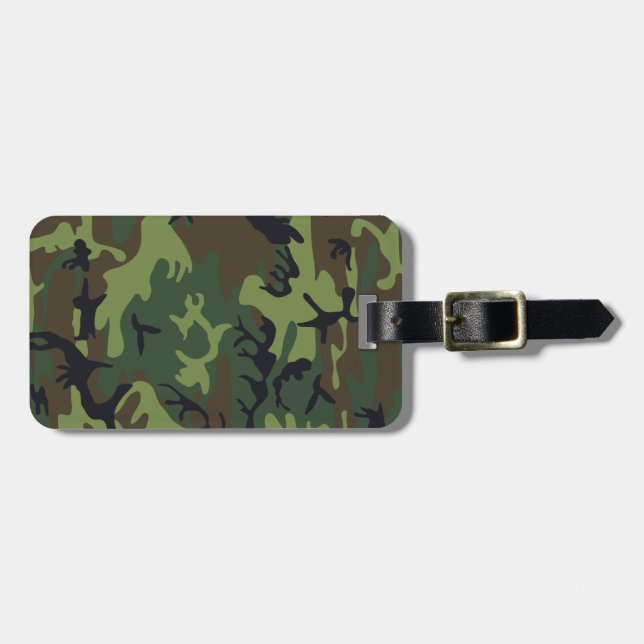 Monogram Green Brown Black Camo Camouflage Luggage Tag (Front Horizontal)