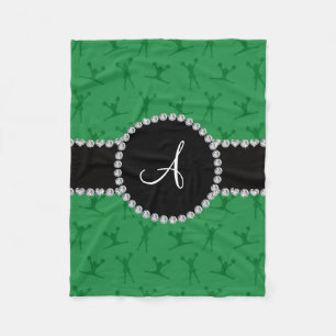 Monogram green cheerleading black circle fleece blanket