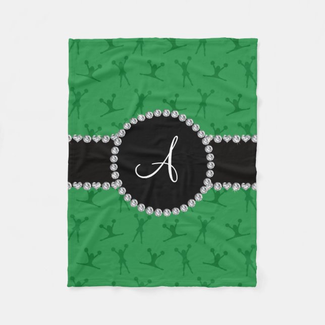 Monogram green cheerleading black circle fleece blanket (Front)