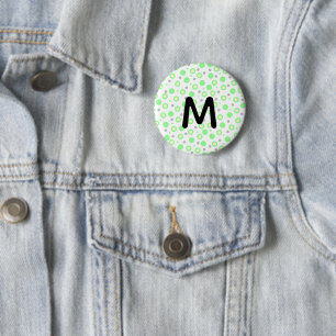 Monogram Green Cream Grey Polka Dots 6 Cm Round Badge