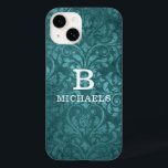 Monogram Green Damask Floral Personalised Name Case-Mate iPhone 14 Case<br><div class="desc">Monogram Green Damask Floral Personalised Name iPhone Case features a green floral damask pattern with a monogram and personalised name. Personalise by editing the text in the text box or delete for no text. Designed by Evco Studio www.zazzle.com/store/evcostudio</div>