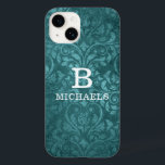 Monogram Green Damask Floral Personalised Name Case-Mate iPhone 14 Case<br><div class="desc">Monogram Green Damask Floral Personalised Name iPhone Case features a green floral damask pattern with a monogram and personalised name. Personalise by editing the text in the text box or delete for no text. Designed by Evco Studio www.zazzle.com/store/evcostudio</div>