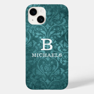 Monogram Green Damask Floral Personalised Name Case-Mate iPhone 14 Case